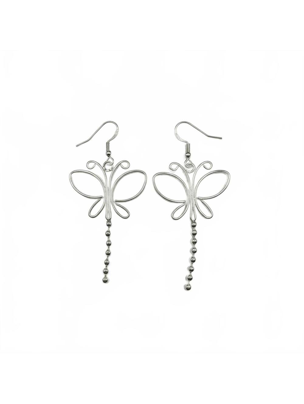 Silver Butterfly Drop Earrings Women Jewelry